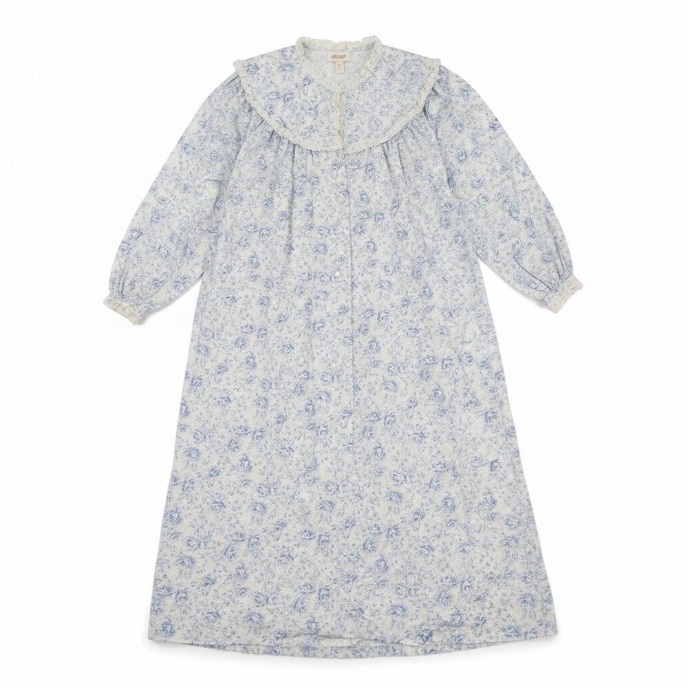 Lanz of Salzburg Blue White Floral Cottagecore Nightgown House Dress Medium